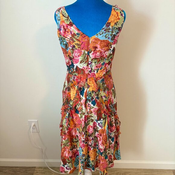 SUNDANCE Havana 100% Silk Floral Ruffled Dress V Neck Sleeveless Size 4 - Picture 5 of 16